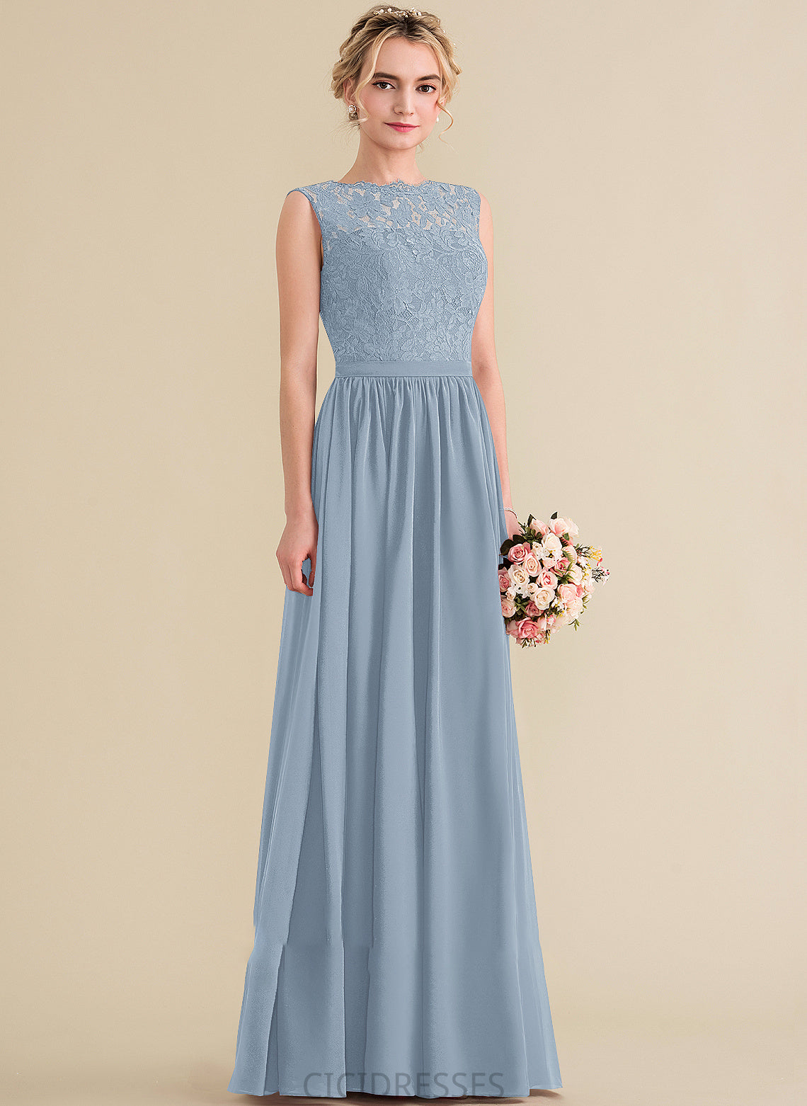 Neckline Fabric ScoopNeck Floor-Length Embellishment SplitFront Length A-Line Silhouette Moriah Natural Waist V-Neck Bridesmaid Dresses