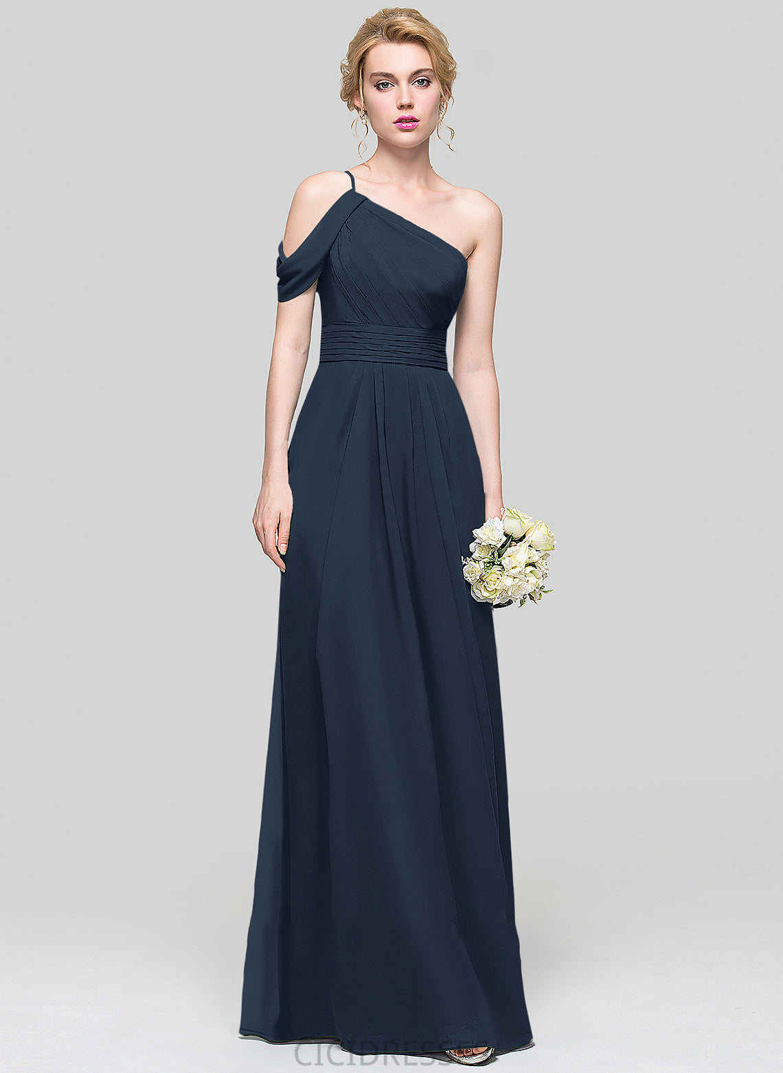 Embellishment Silhouette Length A-Line Neckline One-Shoulder Floor-Length Ruffle Fabric Erica Floor Length Sleeveless Bridesmaid Dresses