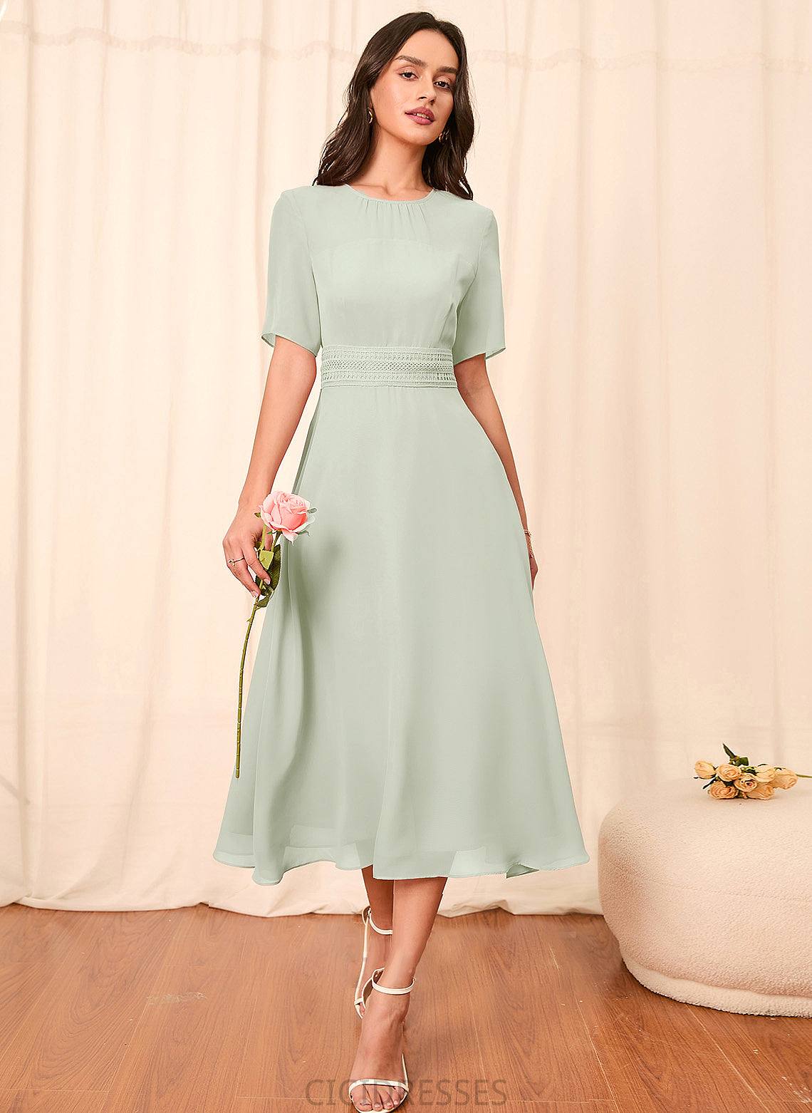 Sleeve Straps Length Silhouette Sleeves Fabric A-Line Knee-Length Belinda Natural Waist One Shoulder Sleeveless Bridesmaid Dresses