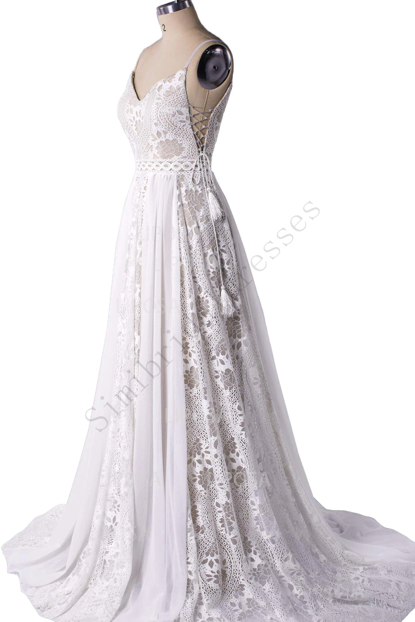 New Arrival Bohemian Spaghetti Straps Beach Wedding Dresses With Adjustable Drawstring B0010