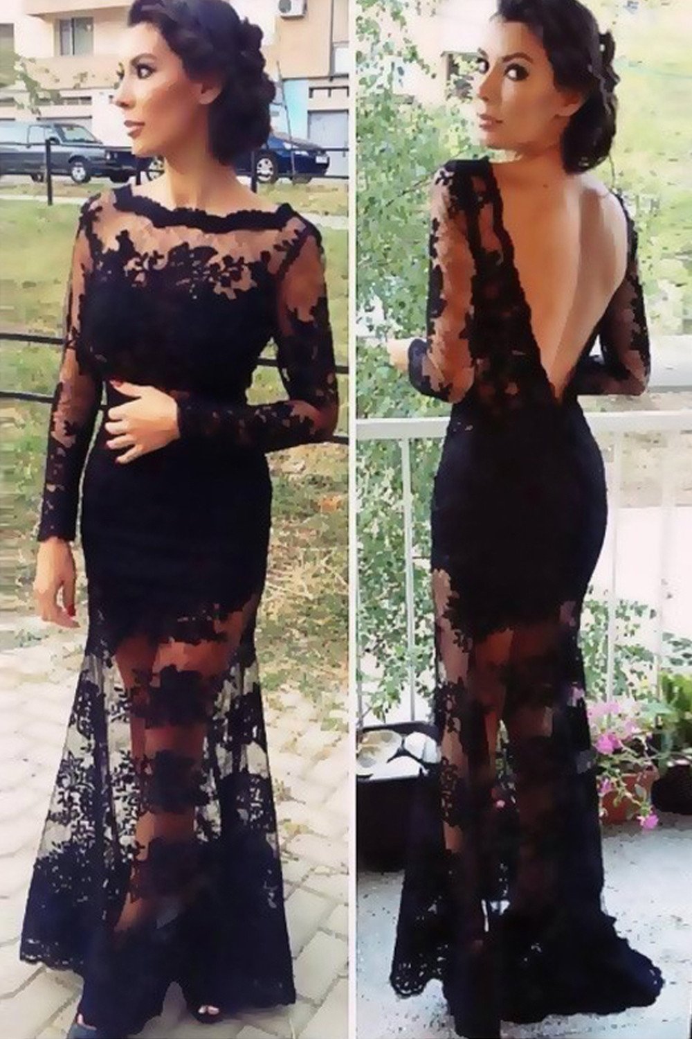 Newest Sheath Black Lace Prom Dress Evening Dress ED4