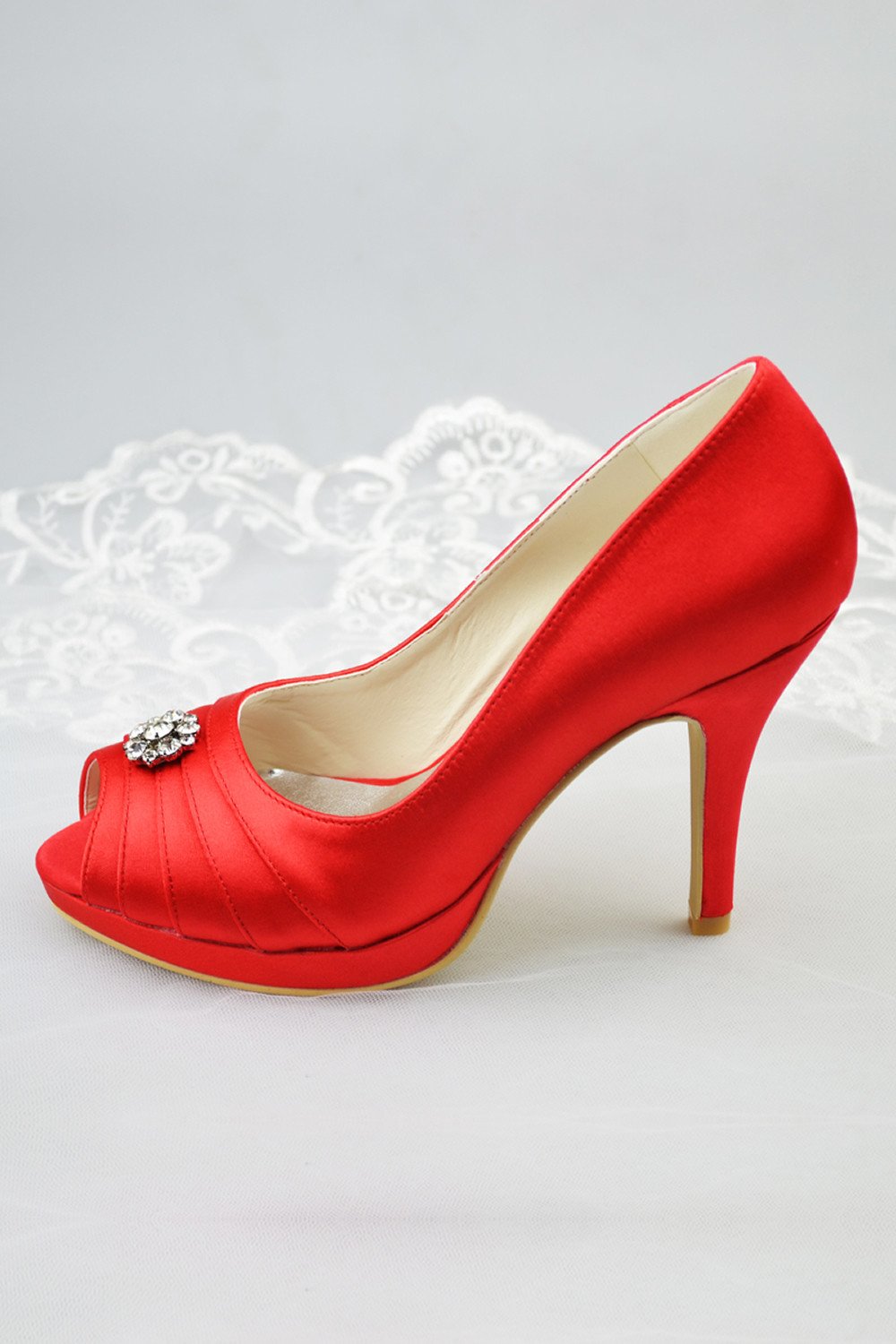 Peep Toe Woman Shoes With Beading Woman Heels L-011R