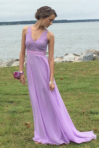 V-Neck Sleeveless A-Line Chiffon Prom Dresses