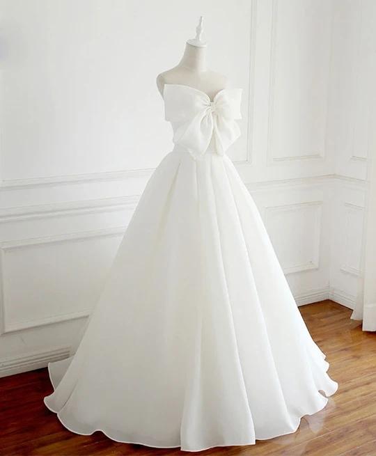 Charming Long Simple Ivory Wedding Dresses Bridal Gown With Bowknot Y0061