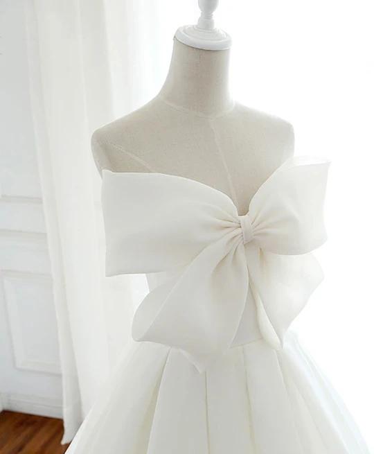 Charming Long Simple Ivory Wedding Dresses Bridal Gown With Bowknot Y0061