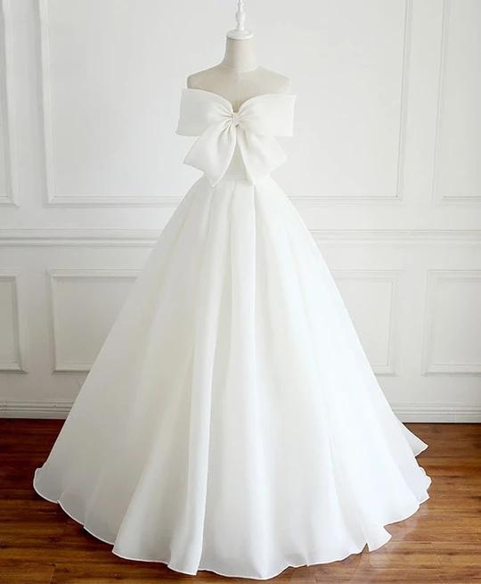 Charming Long Simple Ivory Wedding Dresses Bridal Gown With Bowknot Y0061