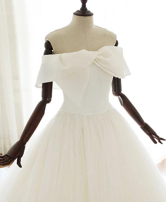 Off The Shoulder Simple Lace Up Ivory Tulle Wedding Dresses Elegant Bridal Gowns Y0062