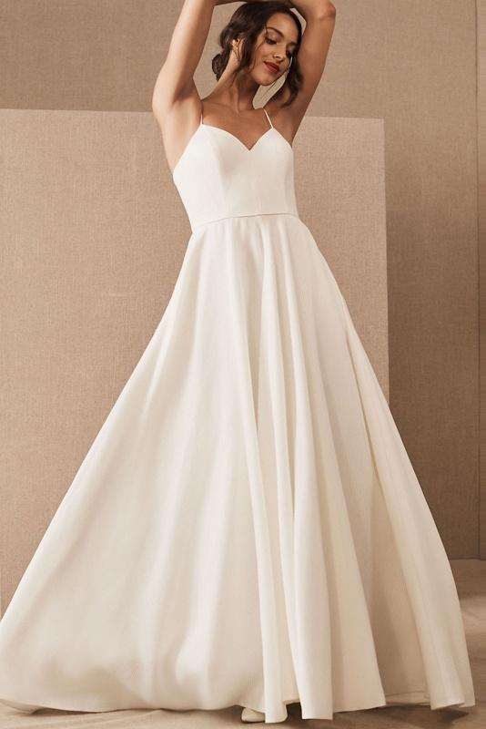 Spaghetti Straps Zipper Back Long Simple Style Ivory Wedding Dresses Bridal Dress Y0105