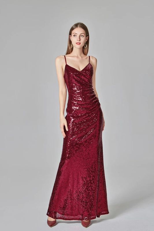 Spaghetti Straps Burgundy Prom Dresses Mermaid Sequins Party Dress, Dance Dresses XU90811