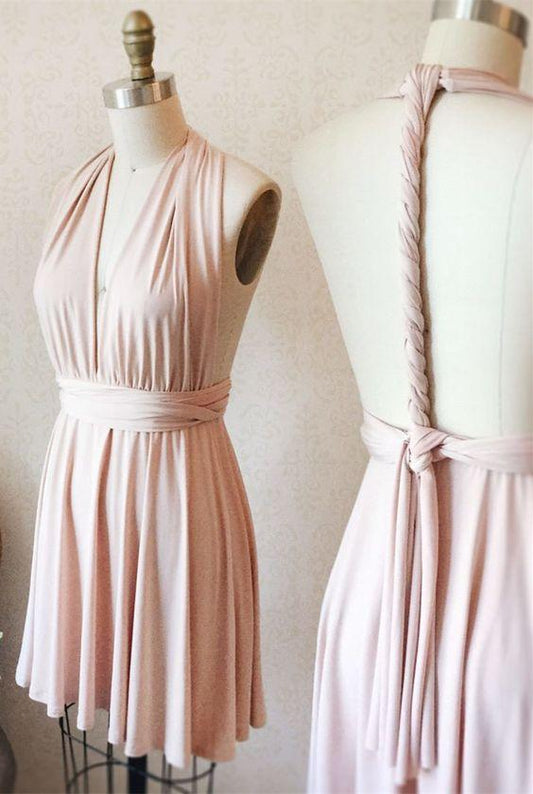 short pink bridesmaid dress, wedding dress, v neck bridesmaid dress, wedding party dress Homecoming Dresses CD10093