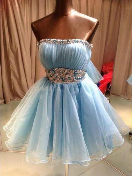 Sky Blue Beading Homecoming Dress, Sexy Party Dress CD10120