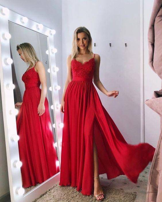 Sexy Straps Lace Chiffon Red Bridesmaid Dresses Prom Dress CD10599