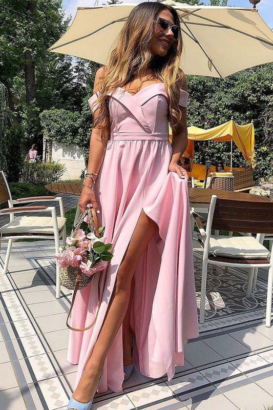 SIMPLE PINK SATIN LONG PROM DRESS PINK BRIDESMAID DRESS CD11117