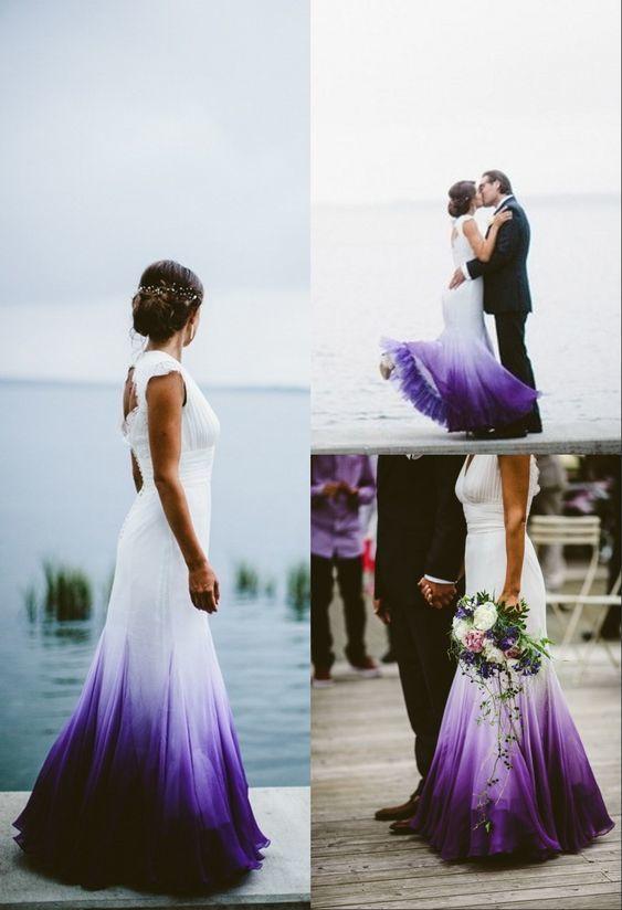 Colored Wedding Dresses, Purple and White Wedding Dress, Ombre Wedding Dress prom Dress CD11274