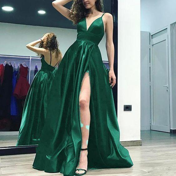 New Girls Graduation Green Slit Long Prom Dresses CD11278