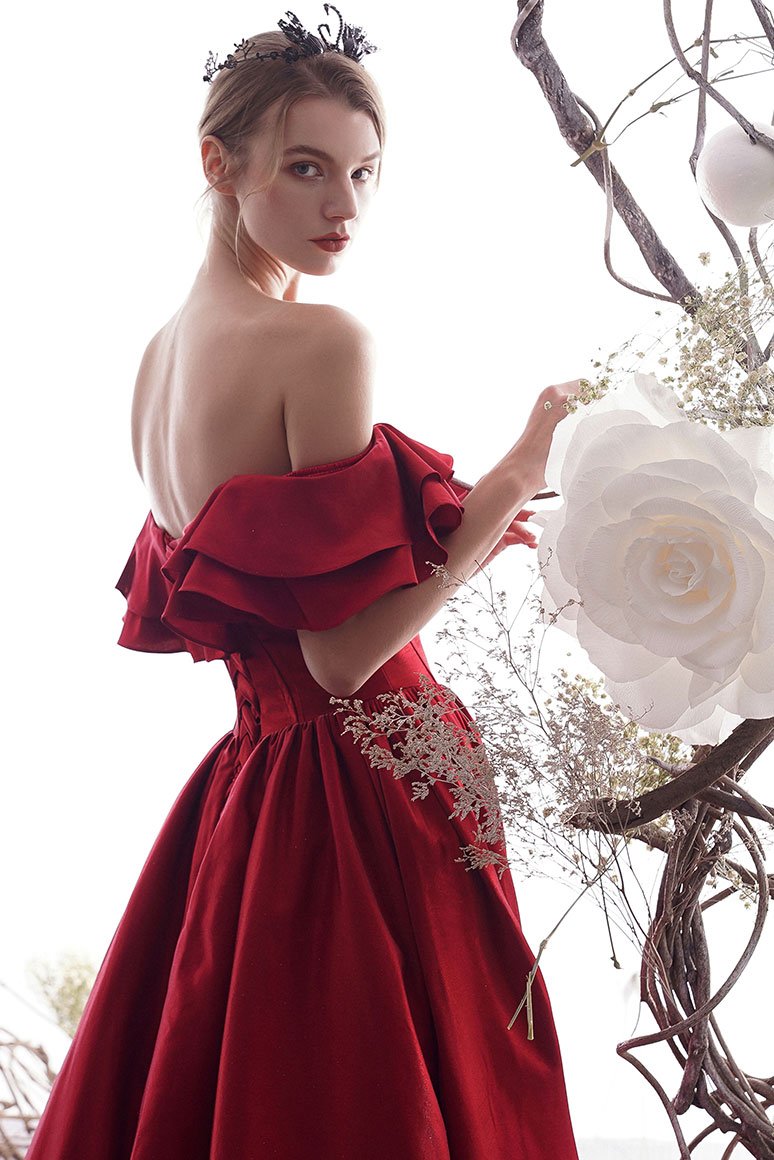 Simple red sweetheart satin long prom dress red bridesmaid dress CD11414