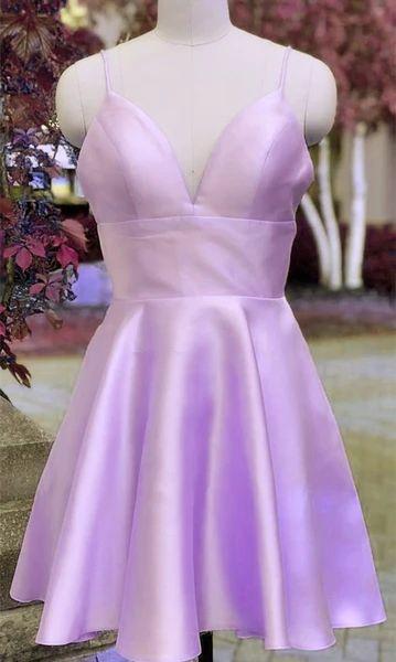 Cute Short Lavender Straps Satin Homecoming Dress CD11560