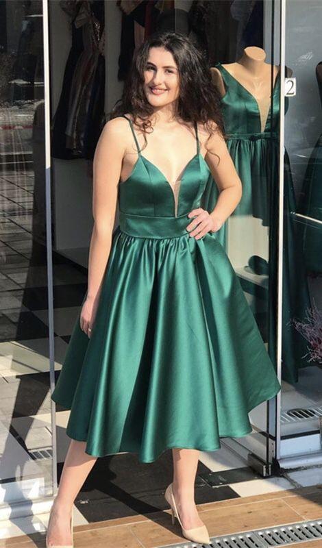 Prom Dress tea length evening dress green CD12939