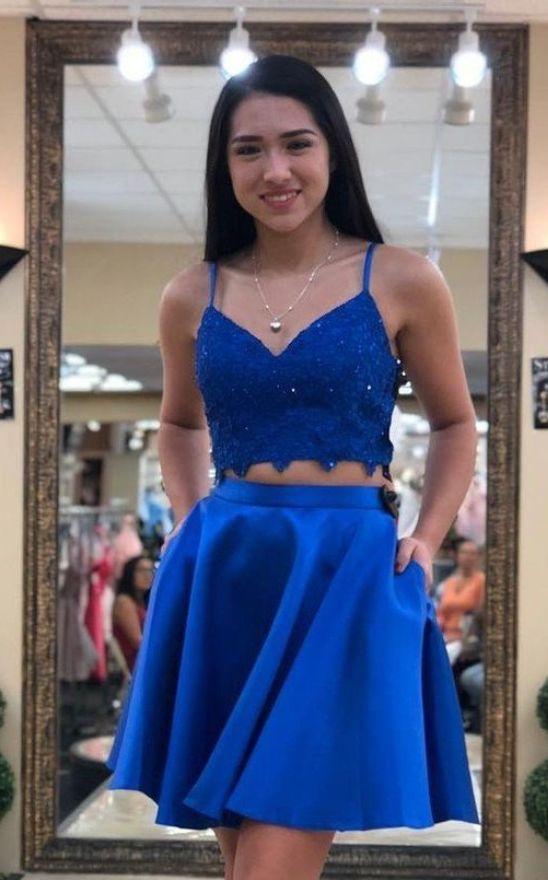 Two Pieces Short Royal Blue Homecoming Dress CD13238