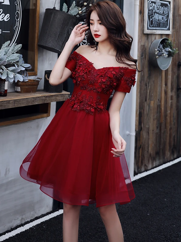 Chic Burgundy Off Shoulder Homecoming Dress CD13257