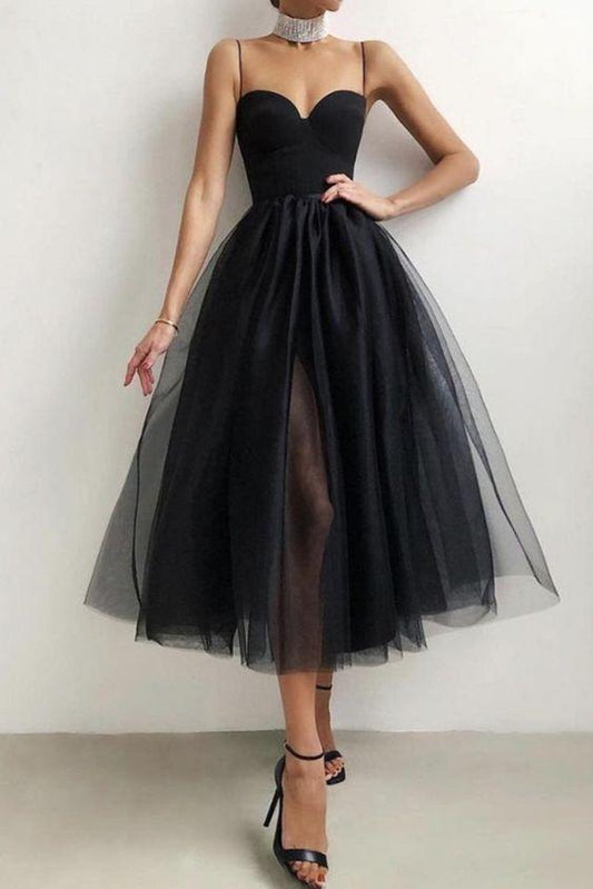 Sweetheart Neck Short Black Prom Dresses with Straps, Short Black Formal Graduation Evening Dresses CD14727