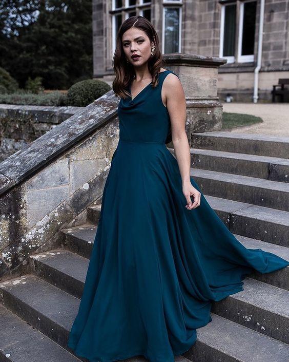 Simple Cowl Neck Chiffon A-line Bridesmaid Dress Prom Dress CD15016