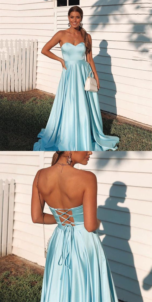 Lace-Up Sweetheart Light Blue Prom Dress CD15245