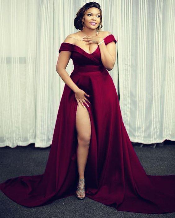 Long Satin Plus Size Prom Dresses Off Shoulder Evening Gown CD16130