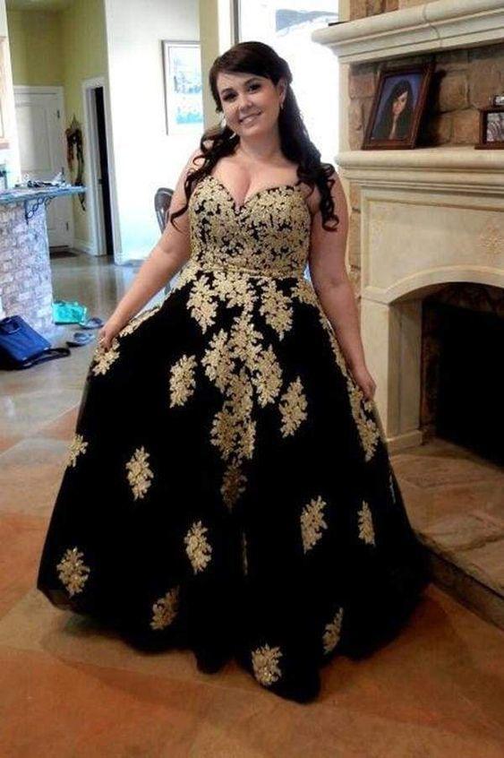 Black Spaghetti Straps Sleeveless Applique Floor-Length Tulle Plus Size Prom Dresses CD16218