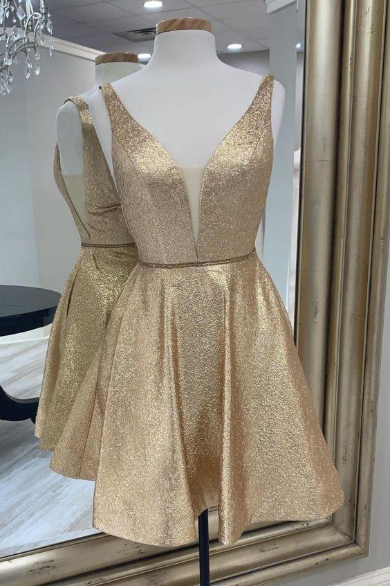 princess short gold A-line dress homecoming or sweet 16 party CD16273