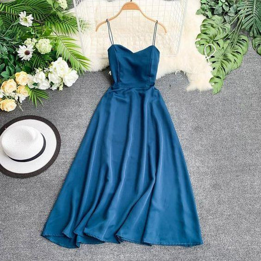 Women Sleeveless V Neck Spaghetti Strap Dress Prom Dress CD16293