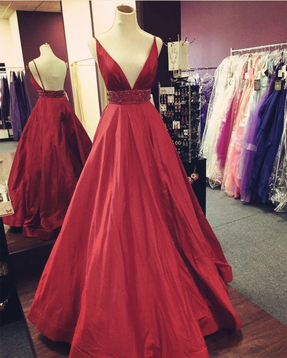 Charming Prom Dress, Sexy Backless Red Prom Dresses, Long Evening Dress CD16294