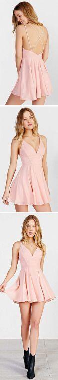 Cute A-Line V-Neck Cross-Criss Pink Short Homecoming Dress CD164