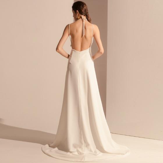 Sexy Backless White Long Prom Dress CD16435