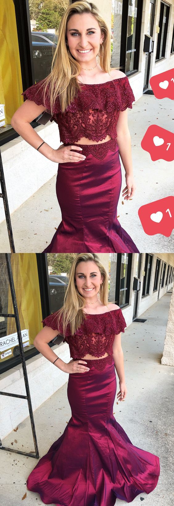 2 Piece Prom Dresses, burgundy Prom Dress, Long Prom Dance Dress