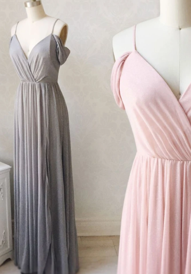 SIMPLE V NECK OFF SHOULDER PINK PROM DRESS, PINK BRIDESMAID DRESS CD17276