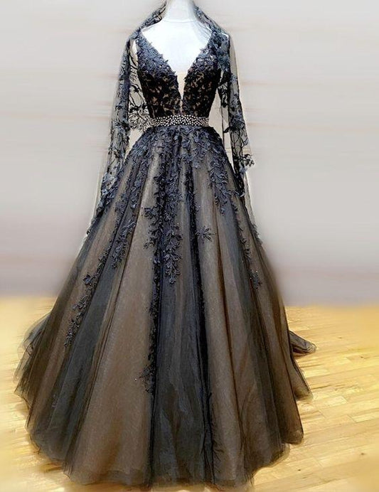 gorgeous lace long prom dresses Black wedding dresses ball gown CD17316