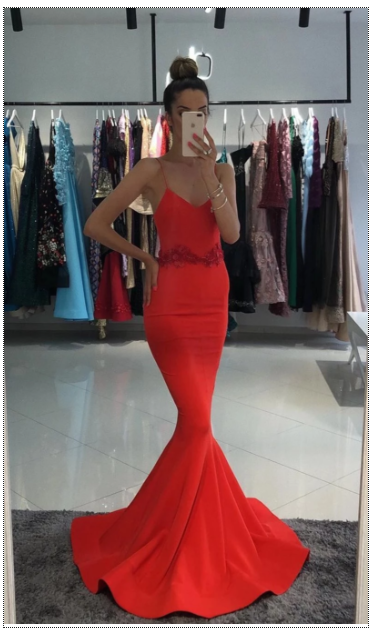 Hot Sexy Mermaid Spaghetti Straps Red Long Prom/Evening Dress Appliques CD17372