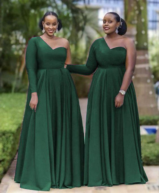 prom dresses dark green bridesmaid dresses one shoulder floor length gowns CD12379