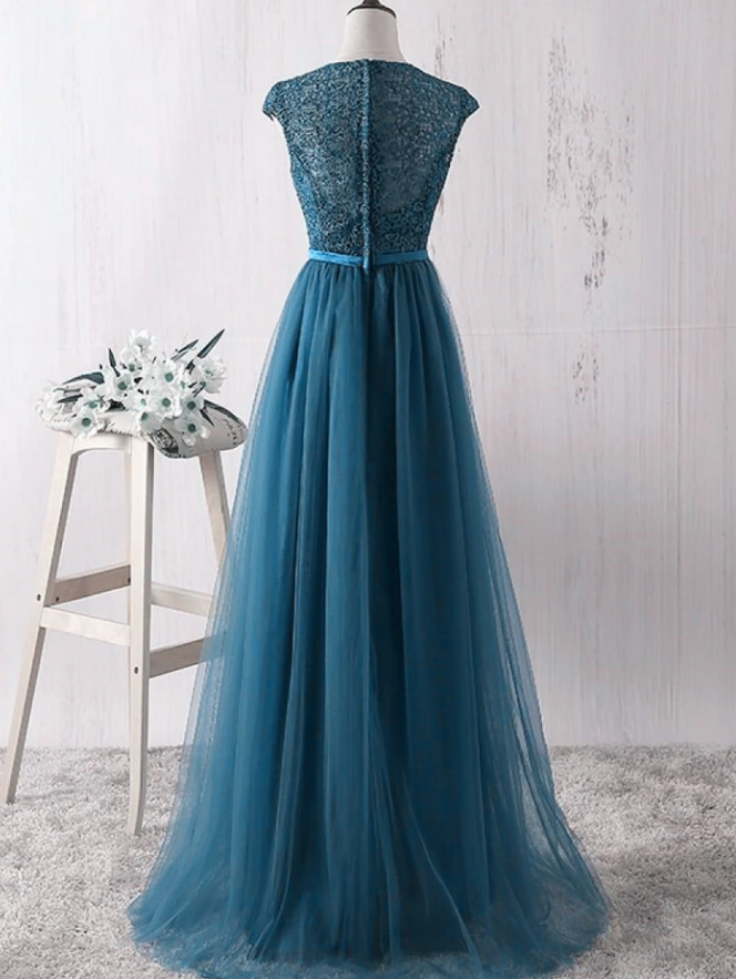 Simple Teal Blue Lace And Tulle Bridesmaid Dresss, Long Prom Dress, Party Dress CD17587