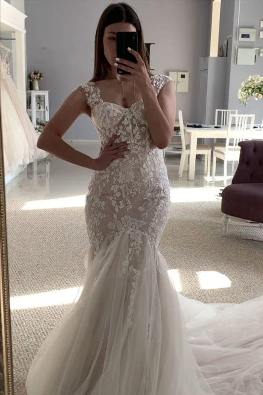 mermaid Prom Dresses Graceful Lace Mermaid Wedding Dresses Sweetheart Corset Bridal Gown Spaghetti Straps CD17632