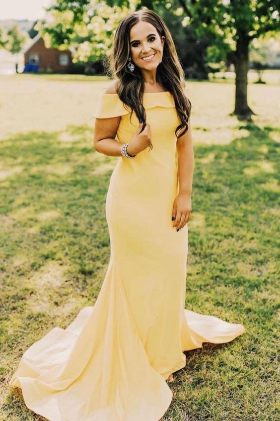 off the shoulder yellow mermaid long formal dress prom dress CD17812