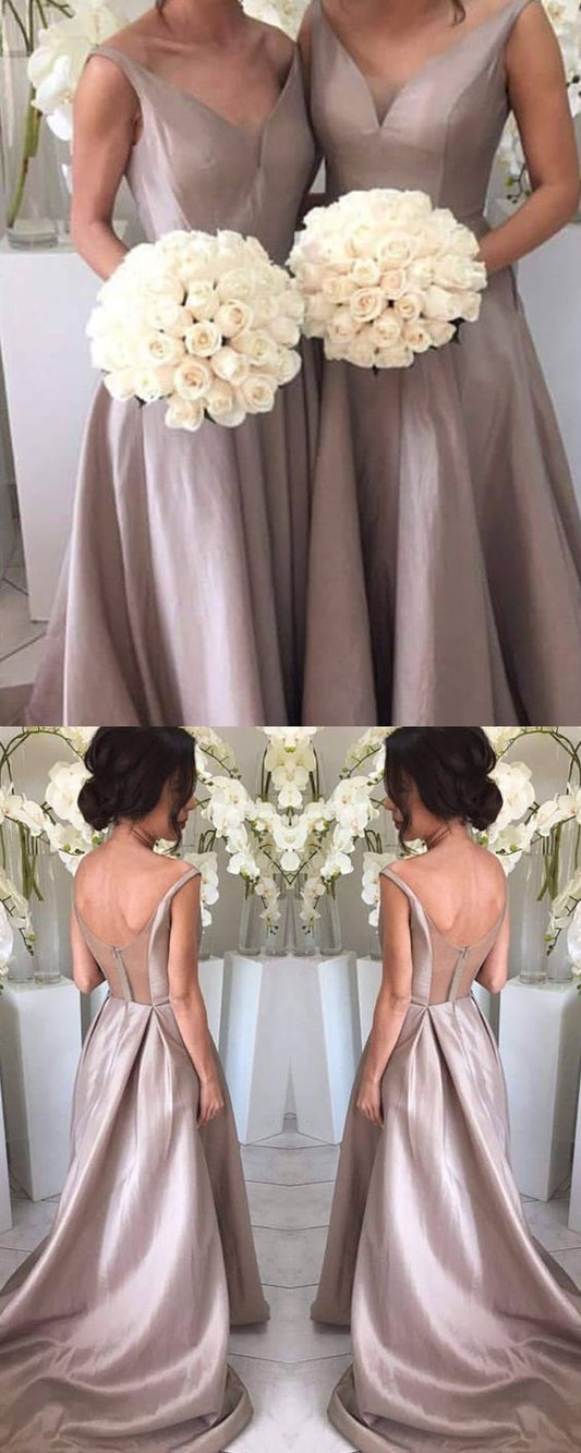 Satin Wedding Bridesmaid Dresses V Neck Open Back Formal Gown For Bridal Parties prom dress CD17882