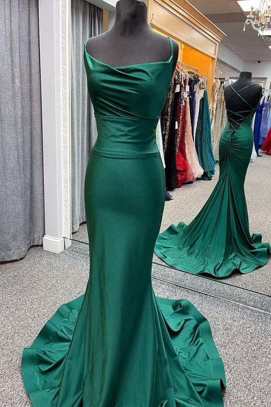 elegant mermaid dark green long formal dress evening dress with lace up back prom dress 2024 CD17927