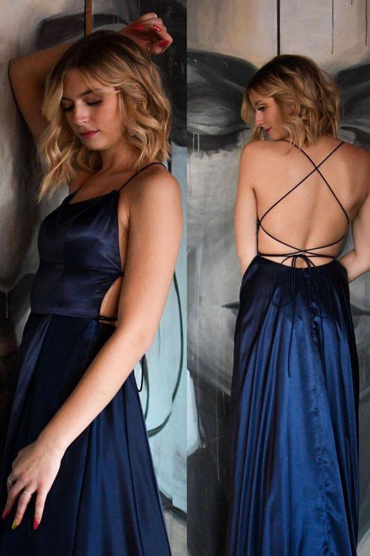 A-line Navy Blue Long Prom Dress CD18048