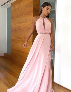 Pink Halter Prom Dress, Chiffon Prom Dress CD18638