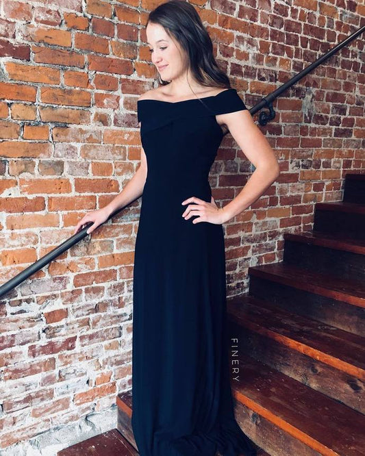 Elegant Off the Shoulder Black Formal Dress Prom Dress CD19507