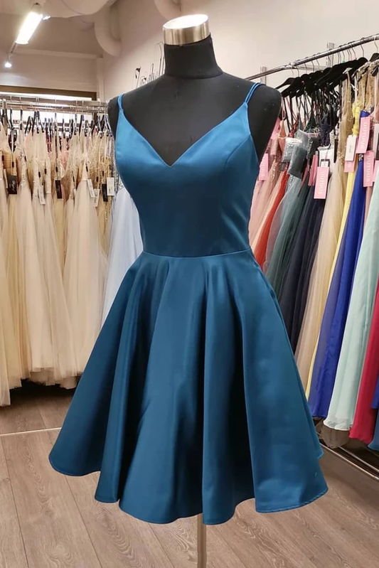 HOMECOMING DRESS SIMPLE V NECK SATIN SHORT BRIDESMAID DRESS CD19622