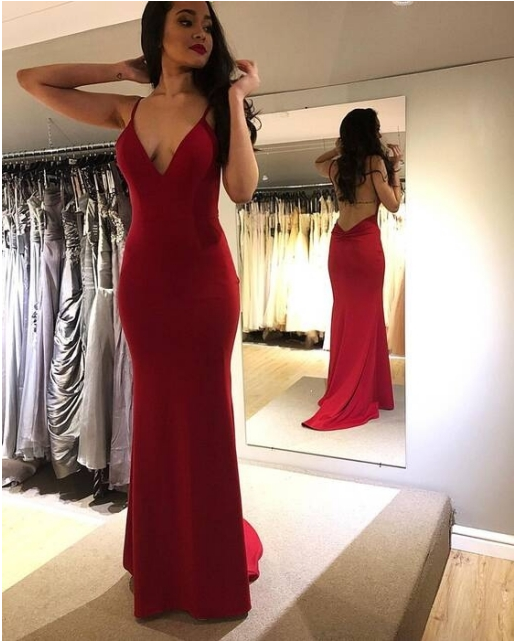 Red Long Evening Dress Prom Dress with Open Back CD19940