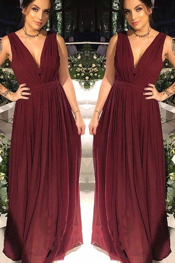 Bridesmaid Dresses Long Chiffon Pleated V Neck Floor Length Formal Gowns prom dresses CD20246